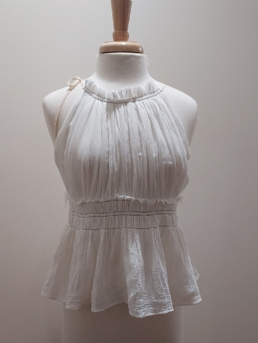 Altuzarra Off-White Pleated Top with Fringed Trim
